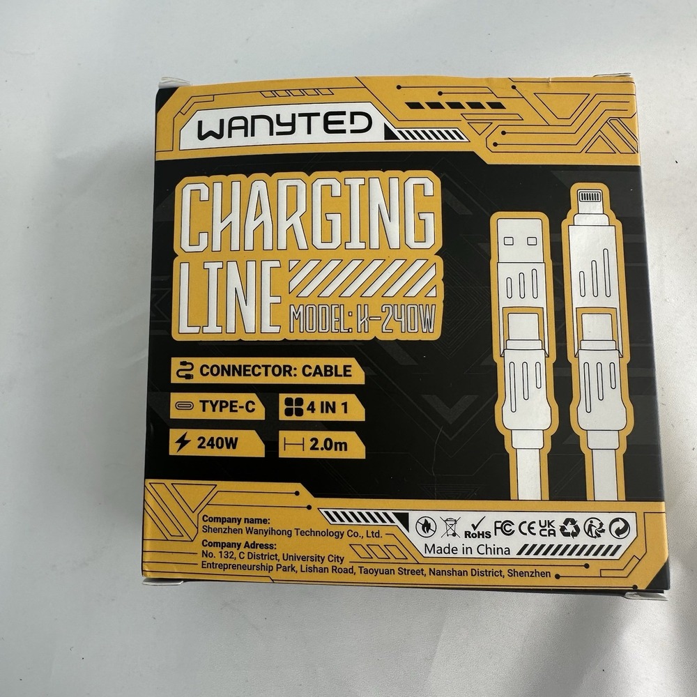 WANYTED K-240W 4-in-1 240W USB-C Charging Cable 2.0m Fast Charge Black/Gold
